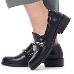 Remonte Arielle 03 D0F03 Black Leather Chain Loafers Women’s Shoes NIB